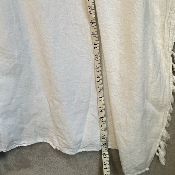 Peruvian Cotton Resortwear White Maxi Kaftan Cover Up Fringe Sz M Made in Peru - Picture 10 of 13